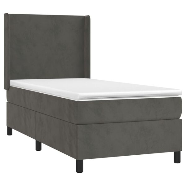 vidaXL Κρεβάτι Boxspring με Στρώμα & LED Σκ. Γκρι 80x200 εκ. Βελούδινο