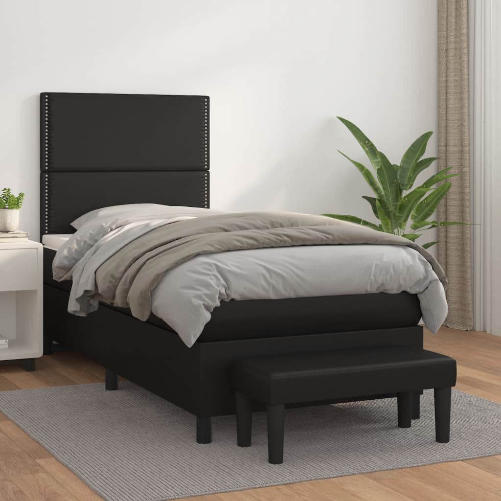 vidaXL Κρεβάτι Boxspring με Στρώμα Μαύρο 90x200εκ. από Συνθετικό Δέρμα