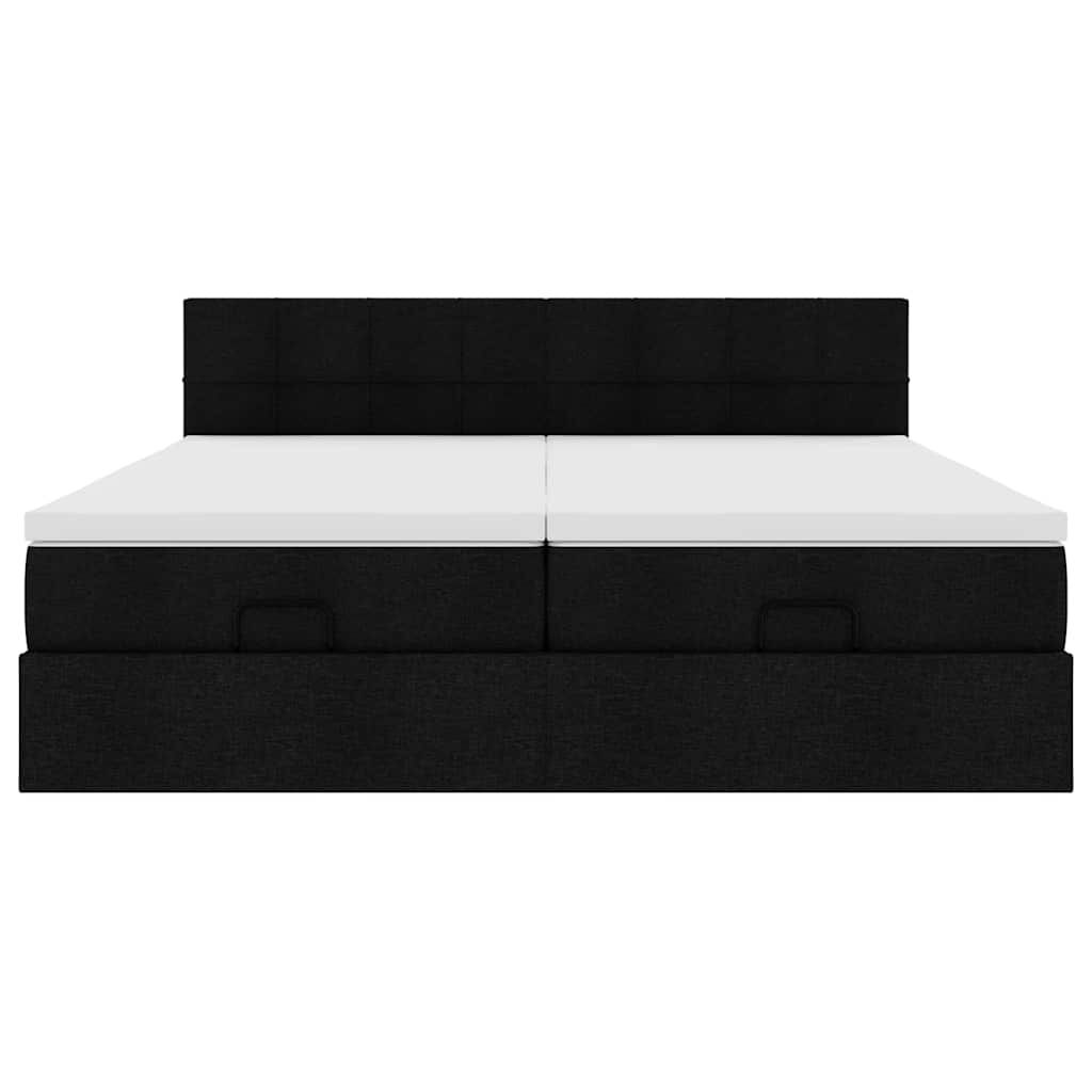 vidaXL Οθωμανικό κρεβάτι με στρώματα & LEDs Μαύρο ύφασμα 160x200cm
