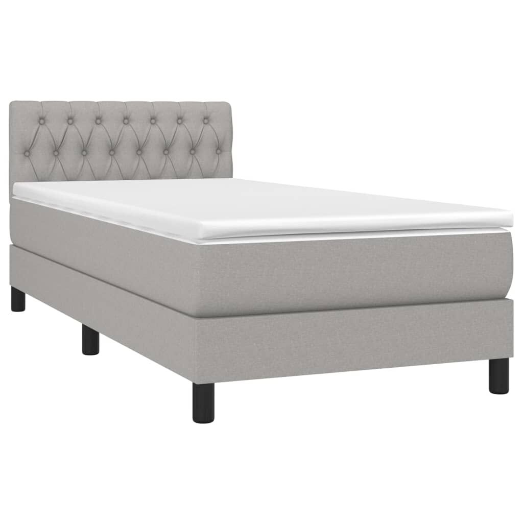 vidaXL Κρεβάτι Boxspring με Στρώμα Ανοιχτό Γκρι 90x190 εκ. Υφασμάτινο