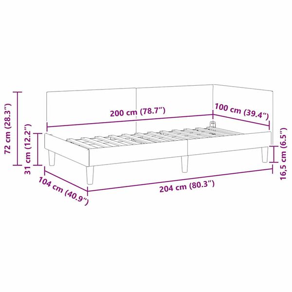 vidaXL Κρεβάτι Γωνίας Μπλε 100 x 200 cm Βελούδο και Εργοστασιακό ξύλο