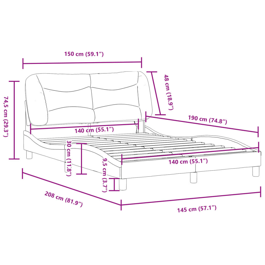 vidaXL Πλαίσιο Κρεβατιού με LED Λευκό 140x190 εκ. Συνθετικό Δέρμα