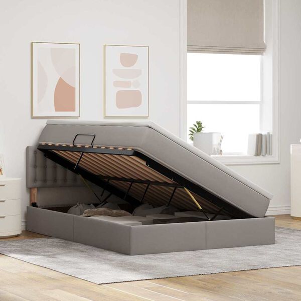 vidaXL Κρεβάτι με αποθηκευτικό χώρο και στρώμα Taupe 140 x 190 cm