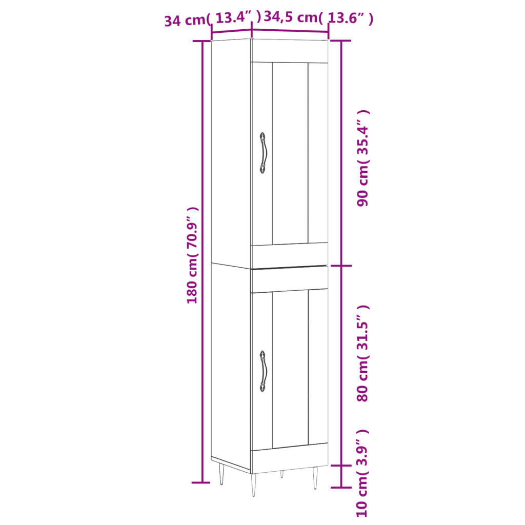 vidaXL Μπουφές Sonoma Γκρι 34,5 x 34 x 180 εκ. από Επεξεργασμένο Ξύλο