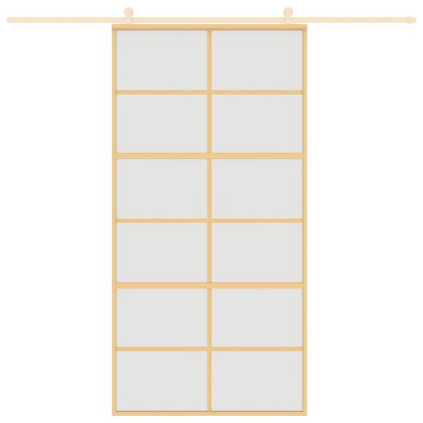 vidaXL Συρόμενη Πόρτα Χρυσή 102,5x205 εκ. Αμμοβολή ESG Γυαλί/Αλουμίνιο