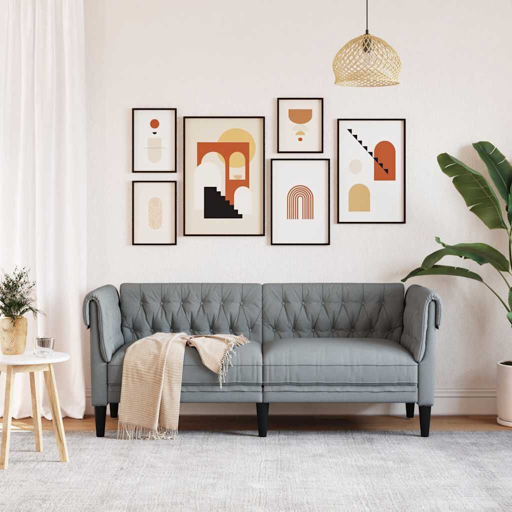 vidaXL Καναπές Διθέσιος Chesterfield Ανοιχτό Γκρι Υφασμάτινος