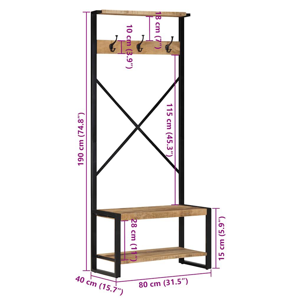 vidaXL Ράφι για ρούχα 80x40x190 cm Στερεό ακατέργαστο ξύλο Mango