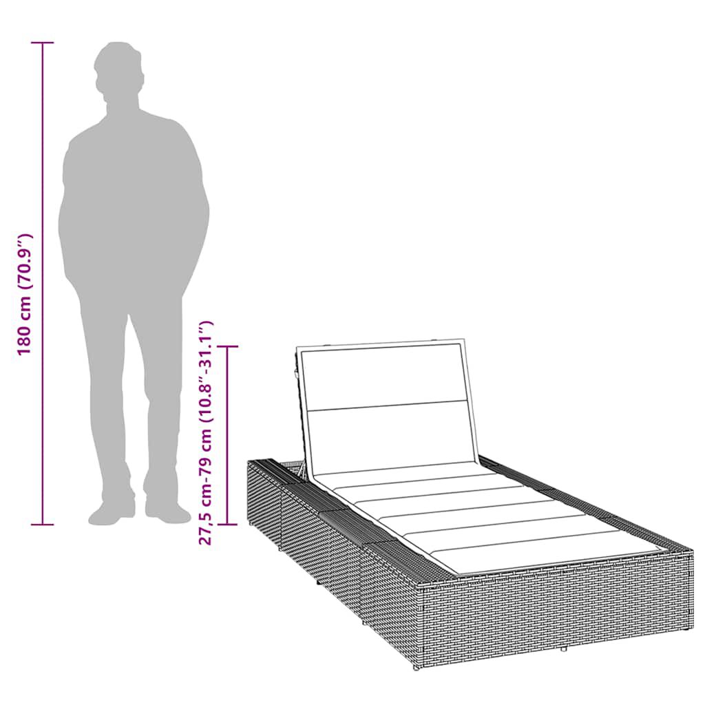 vidaXL Ξαπλώστρα με αιωρούμενο μαξιλάρι Γκρι Poly Rattan