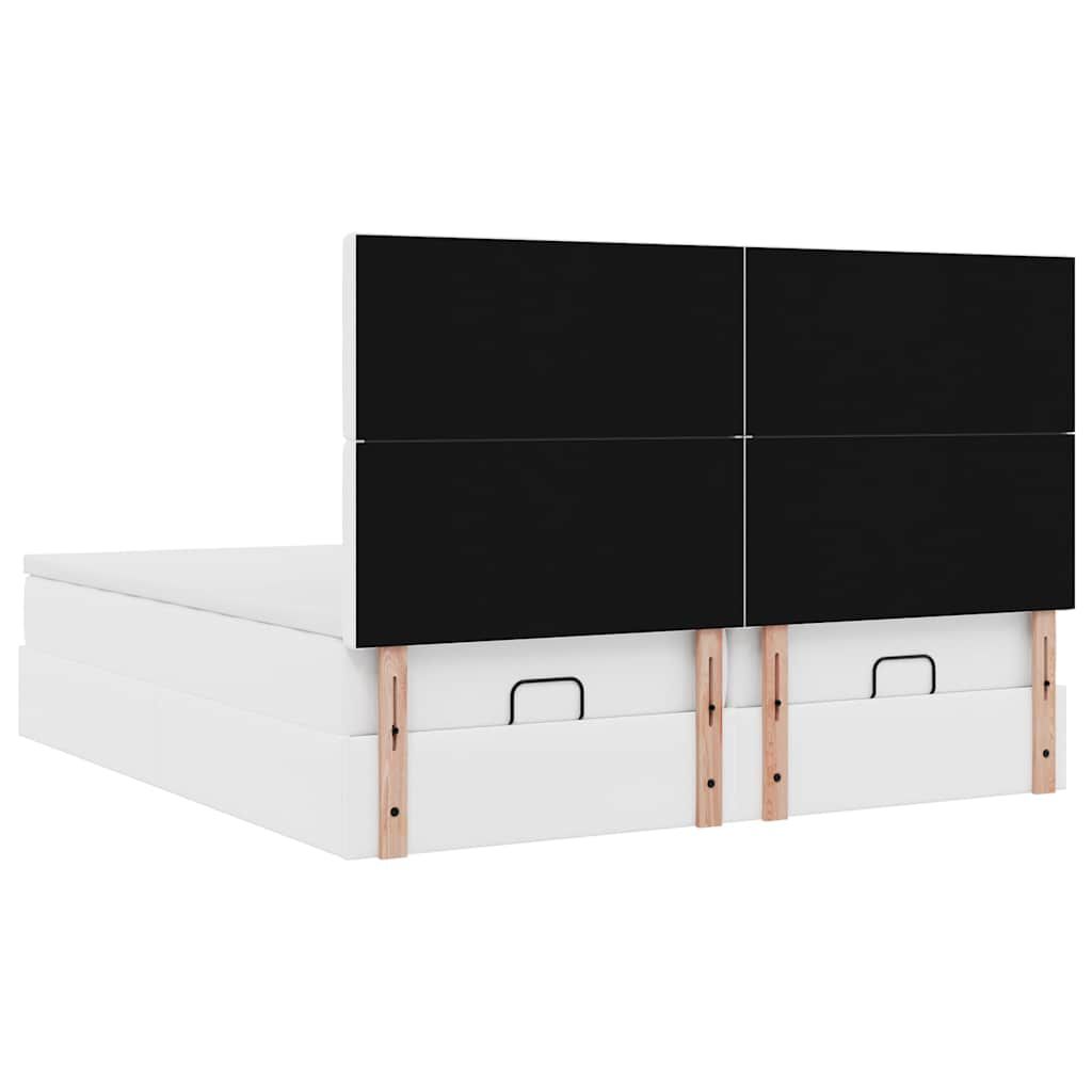 vidaXL Οθωμανικό κρεβάτι με στρώματα & LEDs Καθαρό λευκό Faux Leather