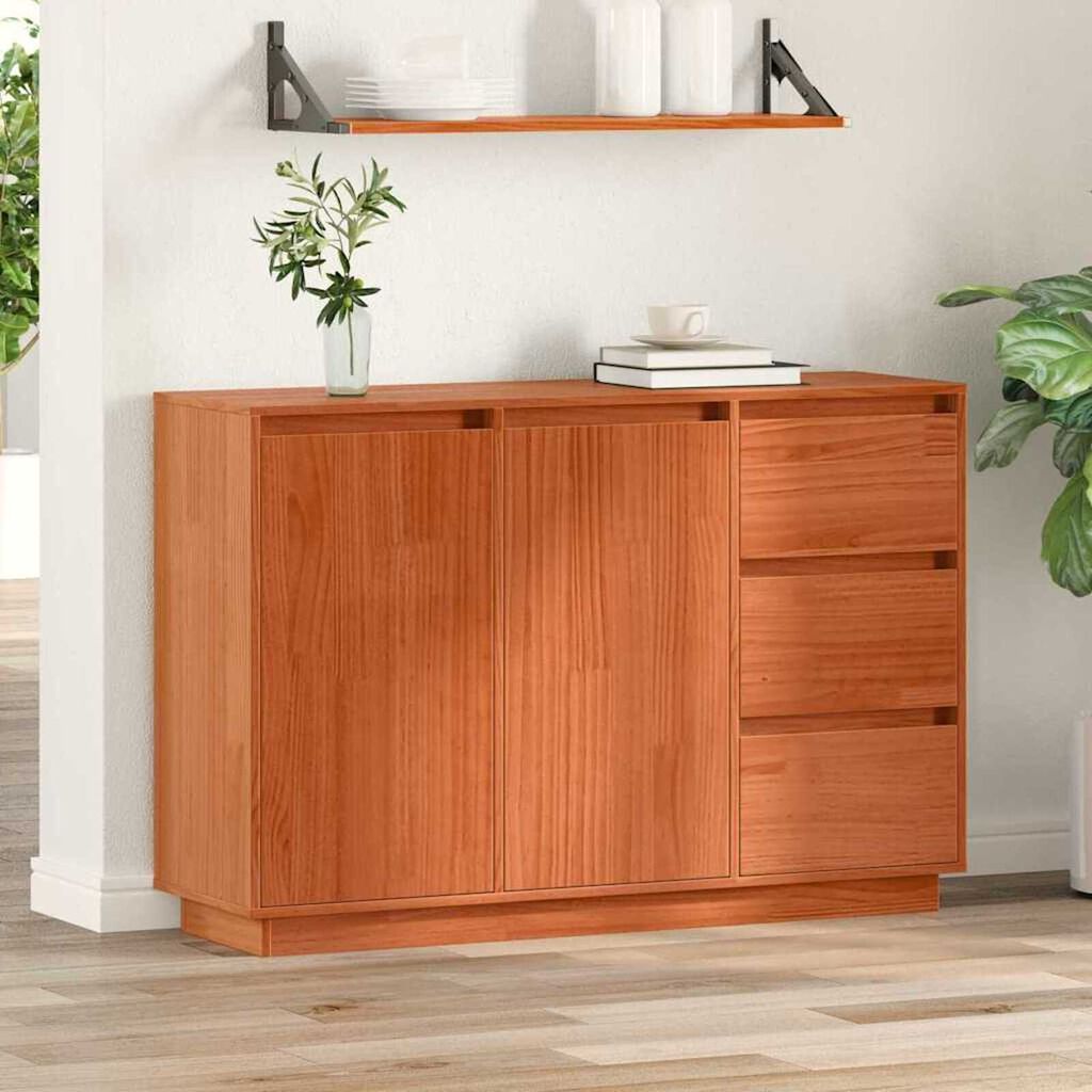 vidaXL Πλαϊνό γραφείο Καφέ 111 x 34 x 75 εκ. Μασίφ ξύλο πεύκου