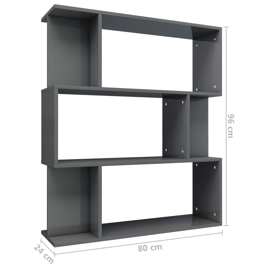vidaXL Βιβλιοθήκη/Διαχωριστικό Γυαλιστ. Γκρι 80x24x96 εκ. Μοριοσανίδα