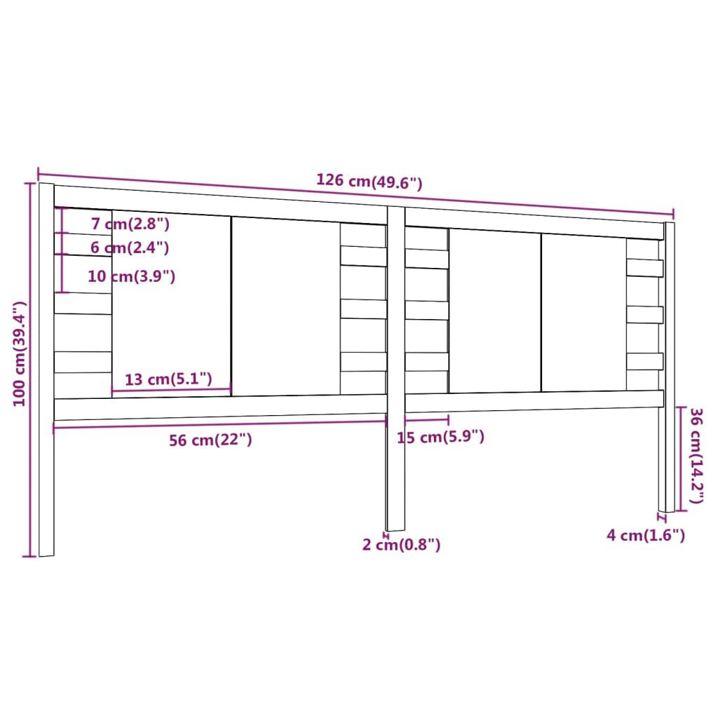 vidaXL Κεφαλάρι Κρεβατιού Λευκό 126 x 4 x 100 εκ. Μασίφ Ξύλο Πεύκου