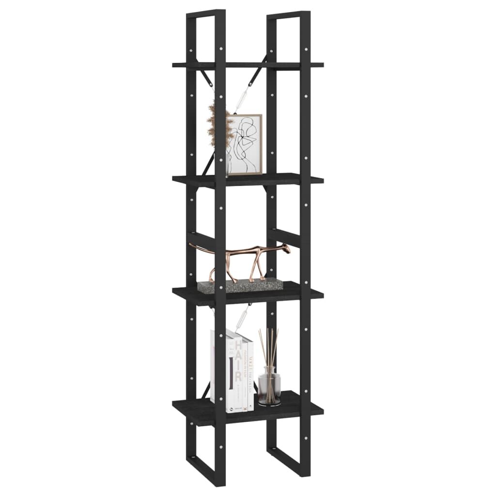 vidaXL Βιβλιοθήκη με 4 Ράφια Μαύρη 40x30x140 εκ. από Μασίφ Ξύλο Πεύκου