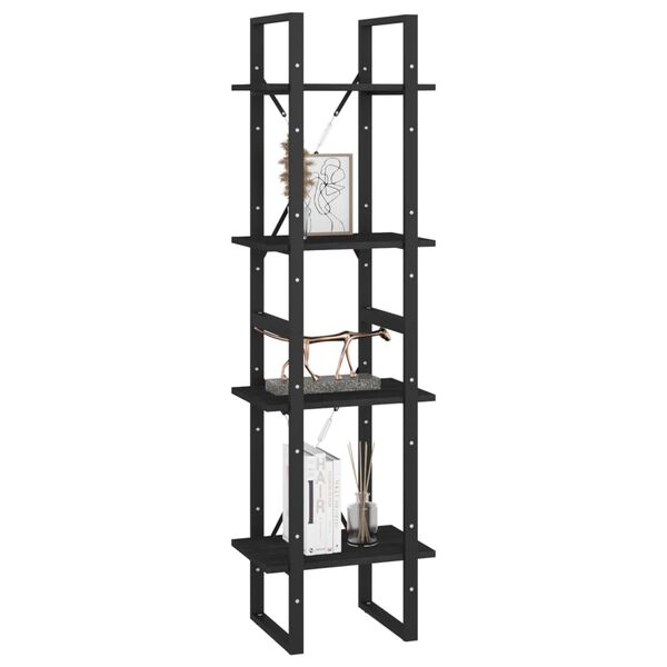 vidaXL Βιβλιοθήκη με 4 Ράφια Μαύρη 40x30x140 εκ. από Μασίφ Ξύλο Πεύκου