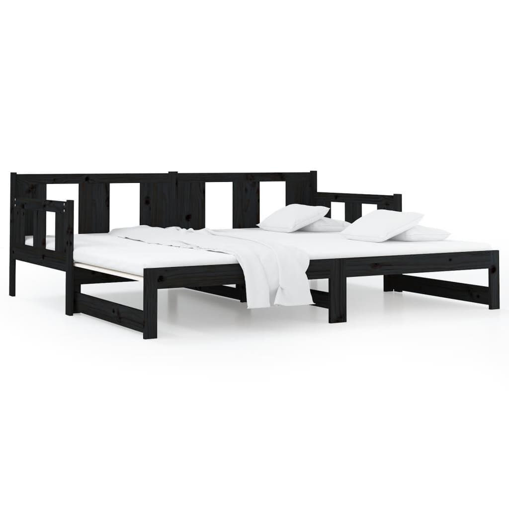 vidaXL Καναπές Κρεβάτι Συρόμενος Μαύρος 2x(80x200) εκ. από Μασίφ Πεύκο