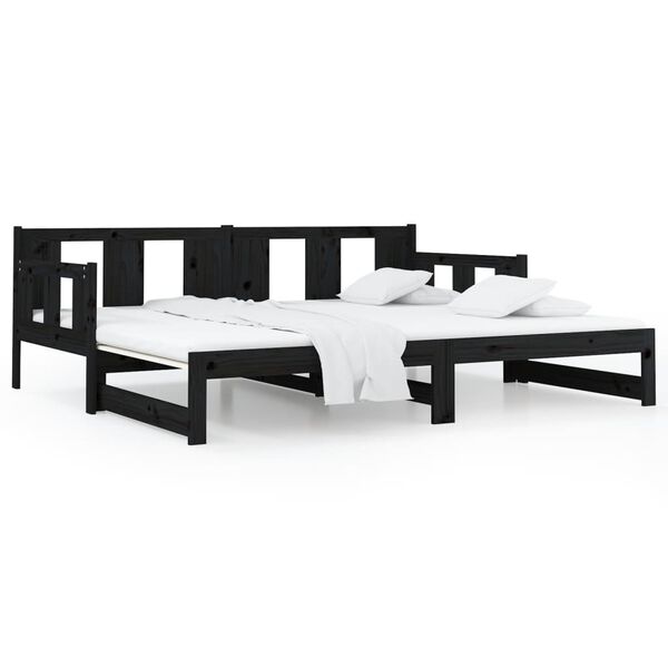 vidaXL Καναπές Κρεβάτι Συρόμενος Μαύρος 2x(80x200) εκ. από Μασίφ Πεύκο