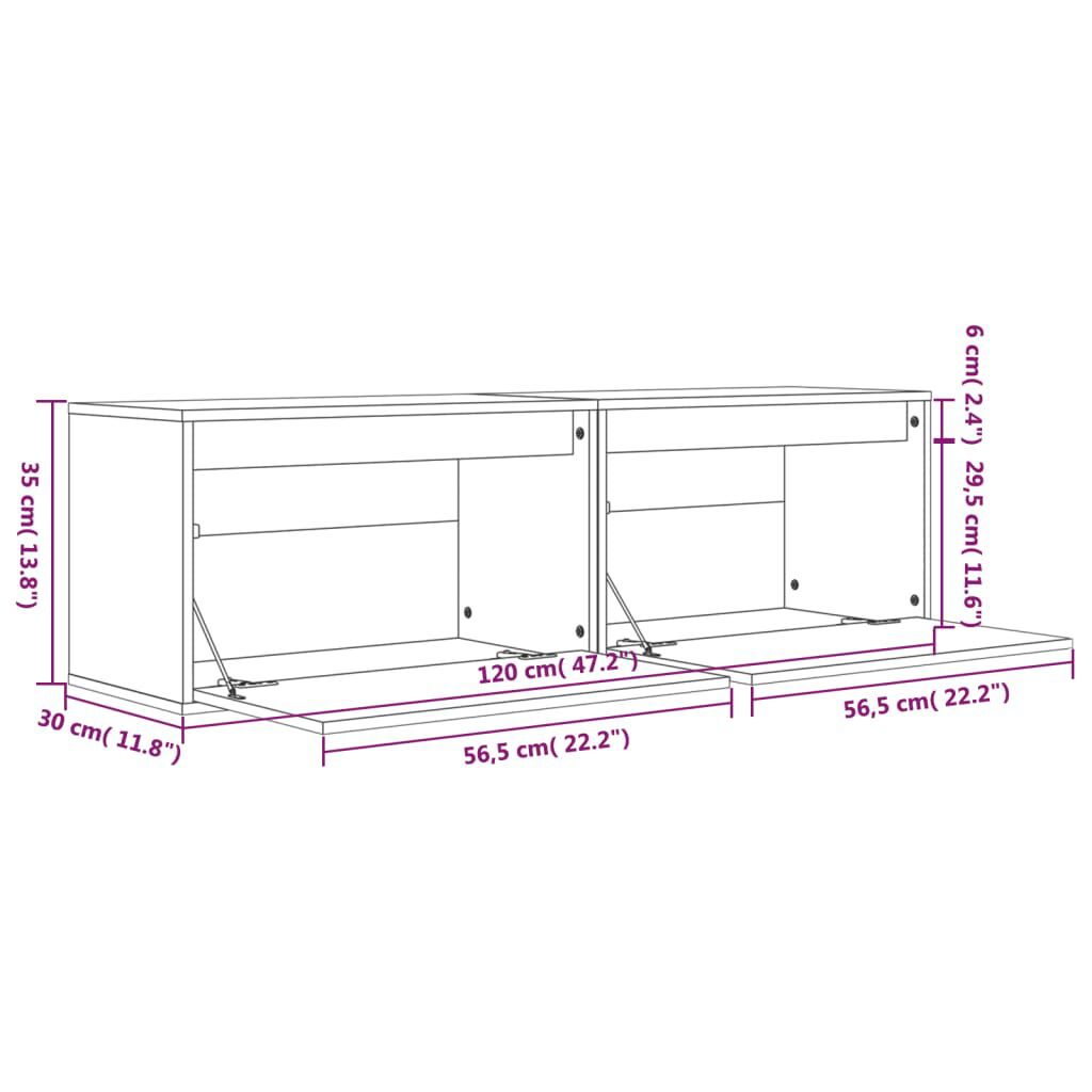 vidaXL Ντουλάπια Τοίχου 2 τεμ. Γκρι 60x30x35 εκ. από Μασίφ Ξύλο Πεύκου