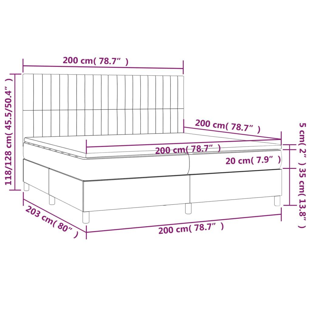 vidaXL Κρεβάτι Boxspring με Στρώμα & LED Σκ.Καφέ 200x200εκ. Υφασμάτινο
