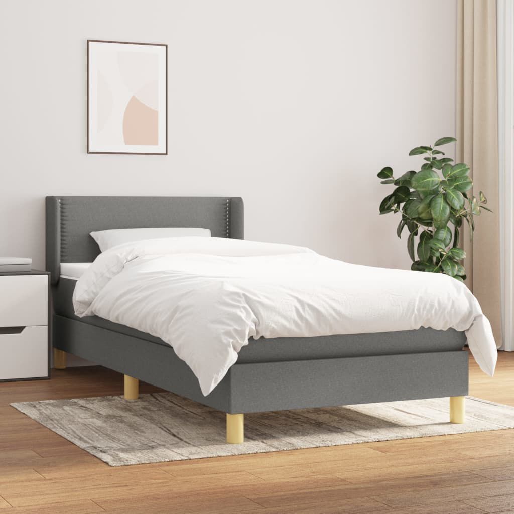 vidaXL Κρεβάτι Boxspring με Στρώμα Σκούρο Γκρι 100x200 εκ. Υφασμάτινο