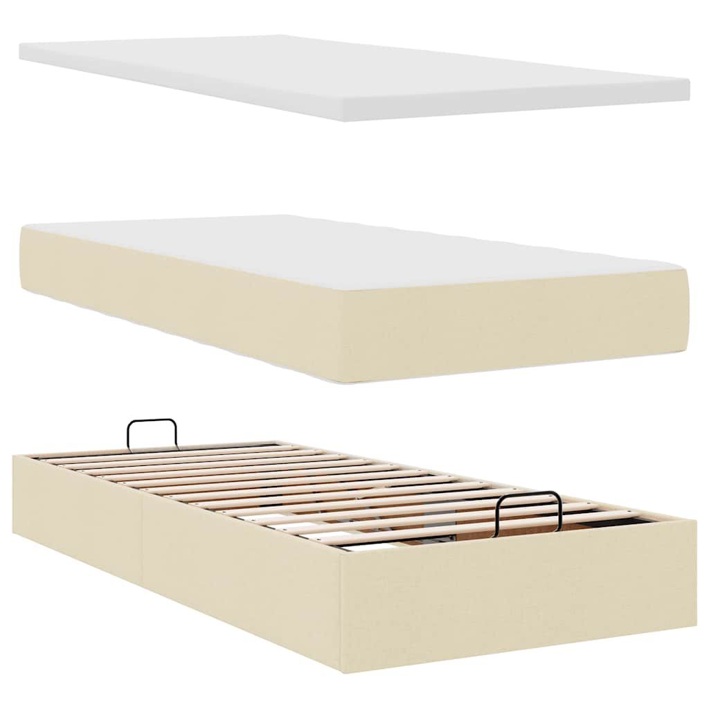 vidaXL Οθωμανικό κρεβάτι με στρώμα Cream 90x200cm ύφασμα
