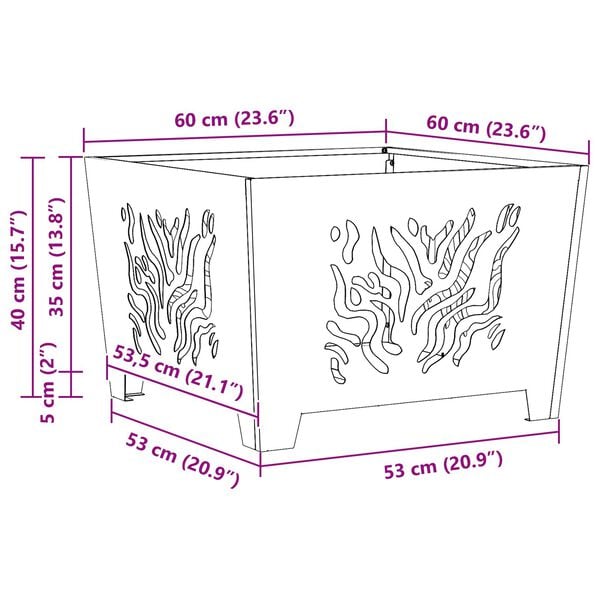 vidaXL Φωτιά Καφέ 60 x 60 x 40 cm Ατσάλι σκληρυθέν στον αέρα