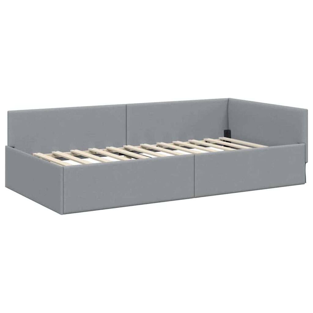 vidaXL Κρεβάτι Γωνίας Ανοιχτό γκρι 100 x 200 cm Ύφασμα και Έργο ξύλου
