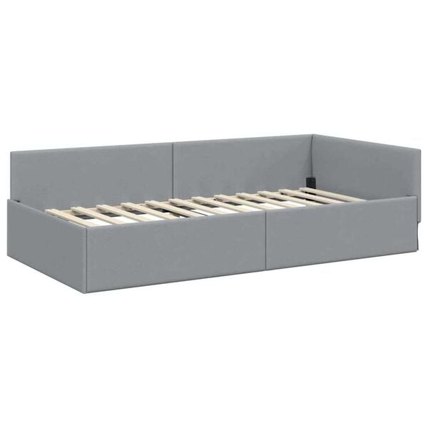 vidaXL Κρεβάτι Γωνίας Ανοιχτό γκρι 100 x 200 cm Ύφασμα και Έργο ξύλου