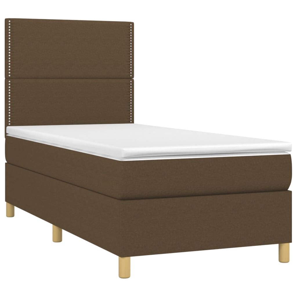 vidaXL Κρεβάτι Boxspring με Στρώμα Σκούρο Καφέ 90x200 εκ. Υφασμάτινο