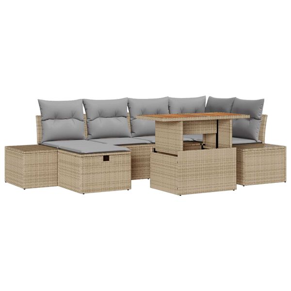 vidaXL Σετ Καναπέ Κήπου 7 pcs Μπεζ συνθετικό ρατάν