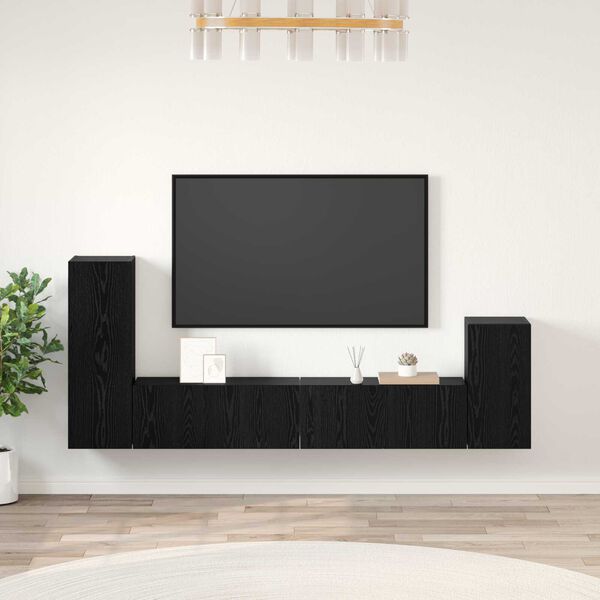 vidaXL Τηλεοπτική Κάβα Τοίχου 4 pcs Μαύρη Δρυς Επεξεργασμένο ξύλο