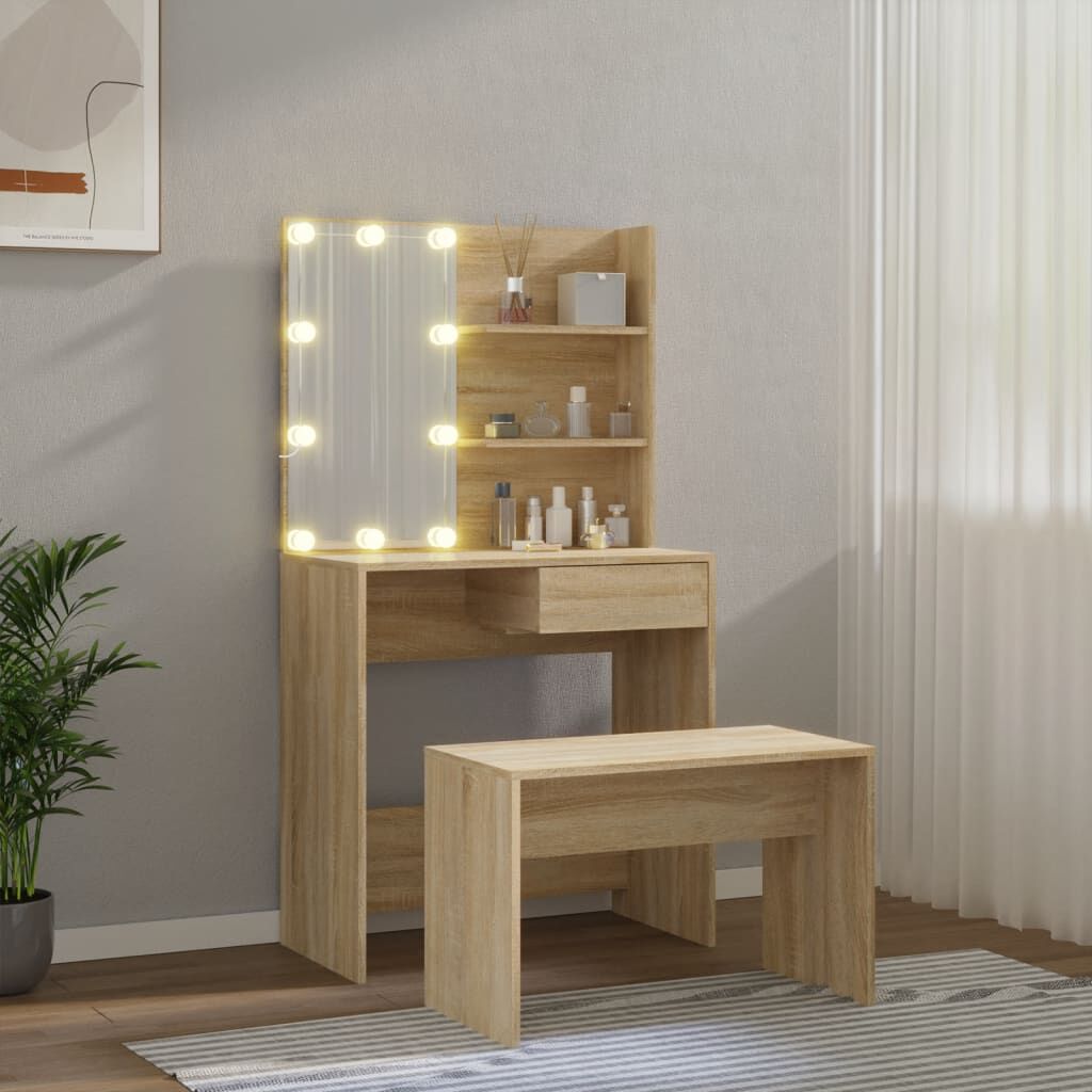 vidaXL Μπουντουάρ Σετ με LED Sonoma Δρυς από Επεξεργασμένο Ξύλο