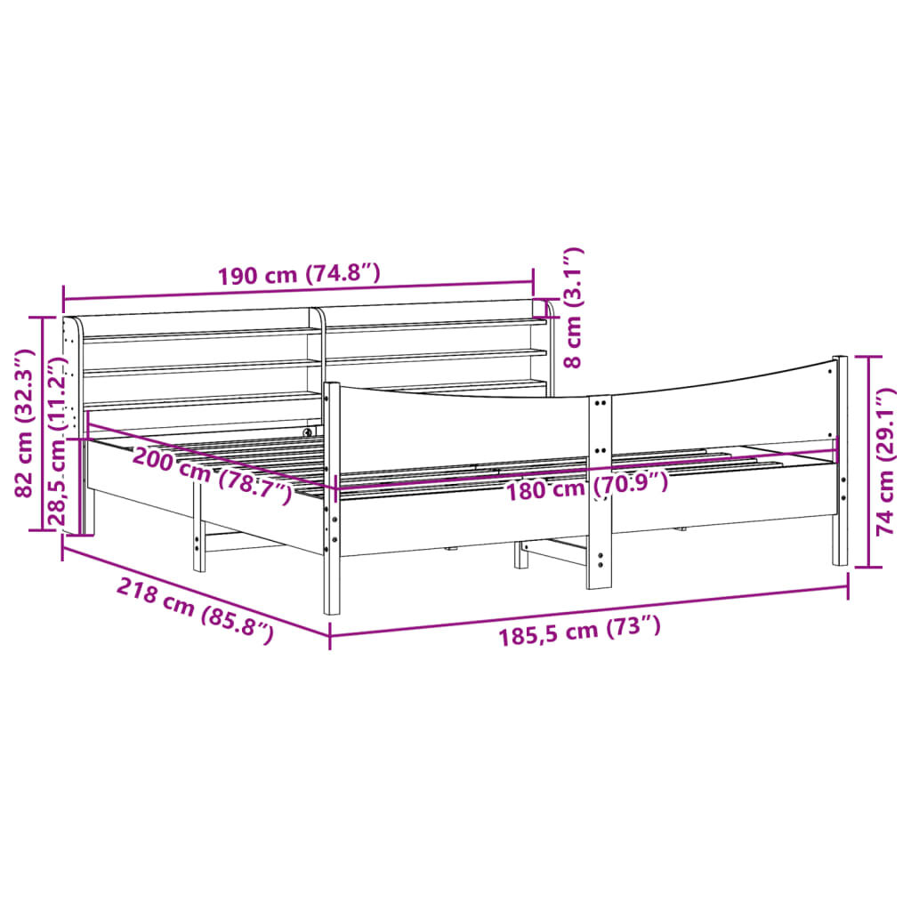 vidaXL Πλαίσιο Κρεβατιού με Κεφαλάρι 180x200 εκ. από Μασίφ Ξύλο Πεύκου