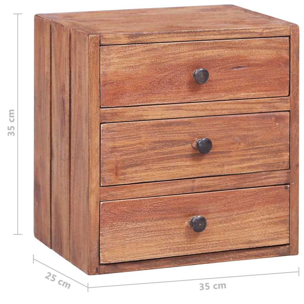 vidaXL Κομοδίνο με 3 Συρτάρια 35x25x35 εκ. από Μασίφ Ξύλο Μαόνι