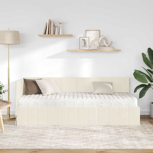 vidaXL Κρεβάτι Γωνίας με στρώμα με κεφαλάρι Κρεμ 80 x 200 cm Βελούδο