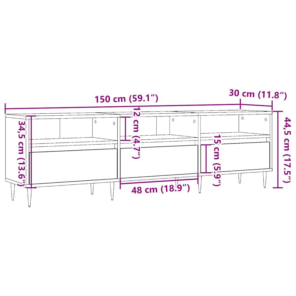 vidaXL Έπιπλο Τηλεόρασης Παλιό Ξύλο 150x30x44,5 εκ. Επεξεργασμένο Ξύλο