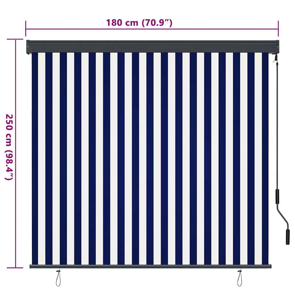 vidaXL Εξωτερικό ρολό Ριγέ Μπλε και λευκό 180 x 250 cm ύφασμα