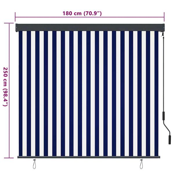 vidaXL Εξωτερικό ρολό Ριγέ Μπλε και λευκό 180 x 250 cm ύφασμα