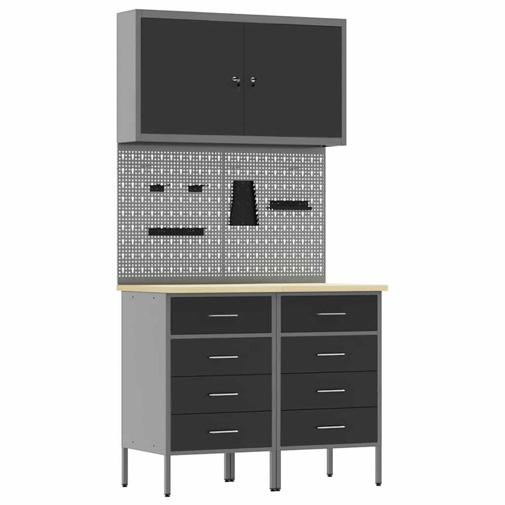 vidaXL Πάγκος εργασίας με συρτάρι 5 pcs Μαύρο 100 x 55 x 200 εκ Ατσάλι