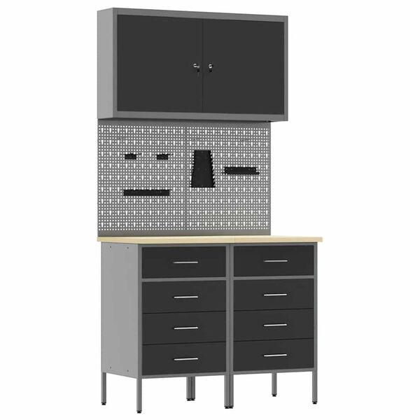 vidaXL Πάγκος εργασίας με συρτάρι 5 pcs Μαύρο 100 x 55 x 200 εκ Ατσάλι