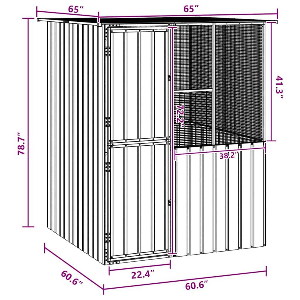 vidaXL Κλουβί Πουλιών με αποθήκευση Ανθρακί 154 x 154 x 200 εκ.