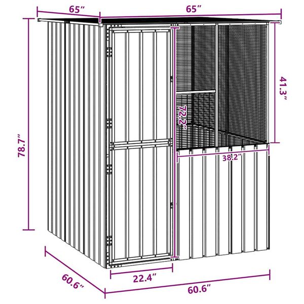 vidaXL Κλουβί Πουλιών με αποθήκευση Ανθρακί 154 x 154 x 200 εκ.