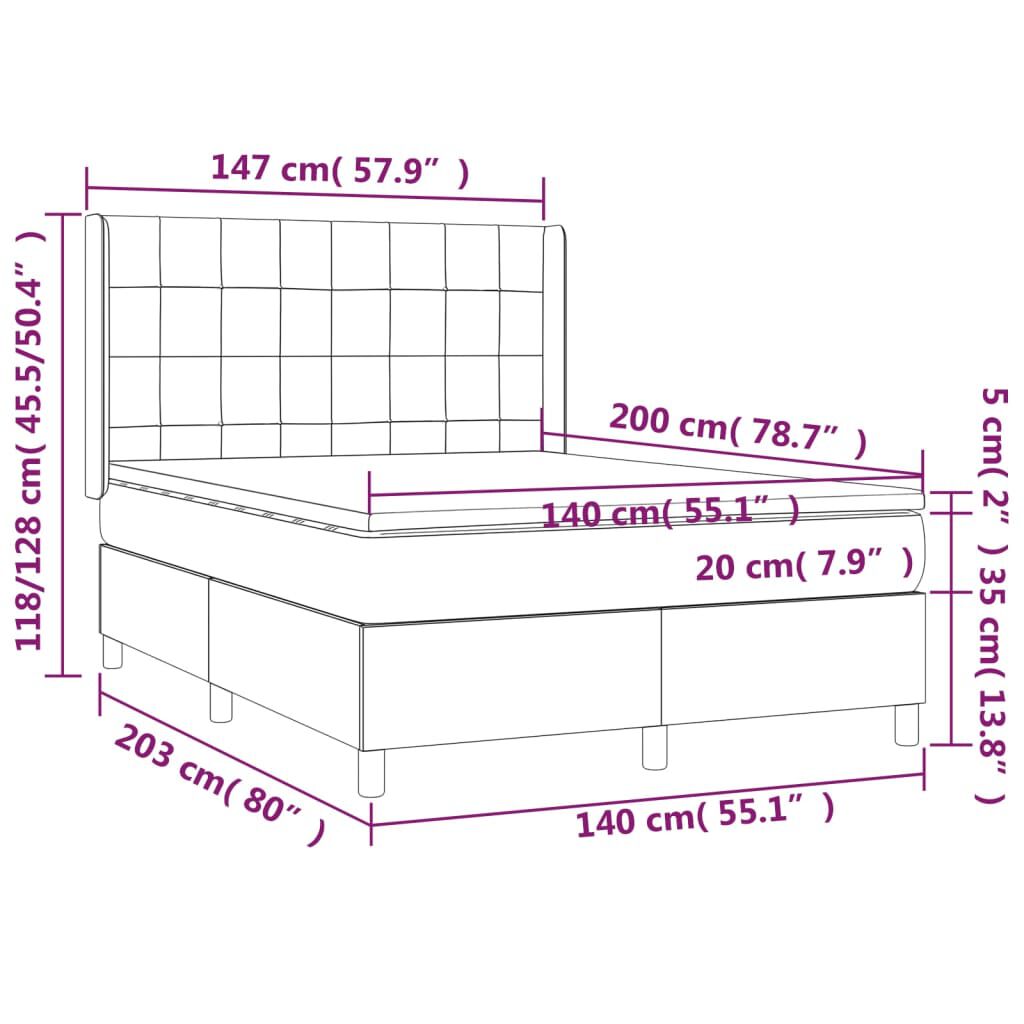 vidaXL Κρεβάτι Boxspring με Στρώμα Μπλε 140x200 εκ. Υφασμάτινο