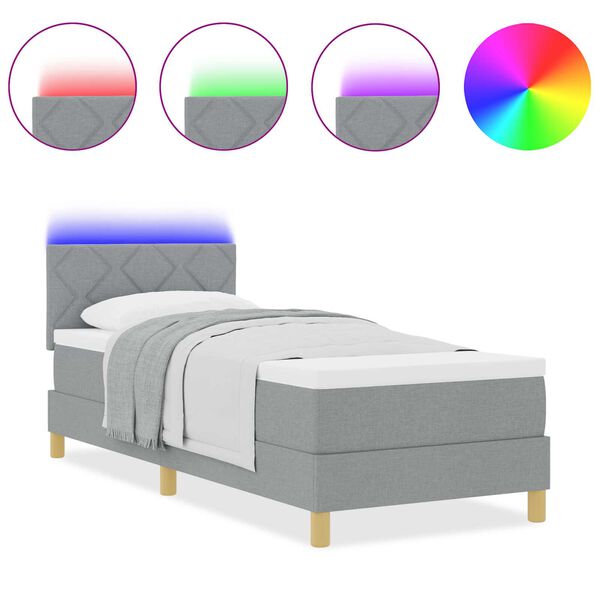 vidaXL Κρεβάτι με Βάση με Στρώμα & LED Ανοιχτό Γκρι 80x200 εκ Υφάσματος