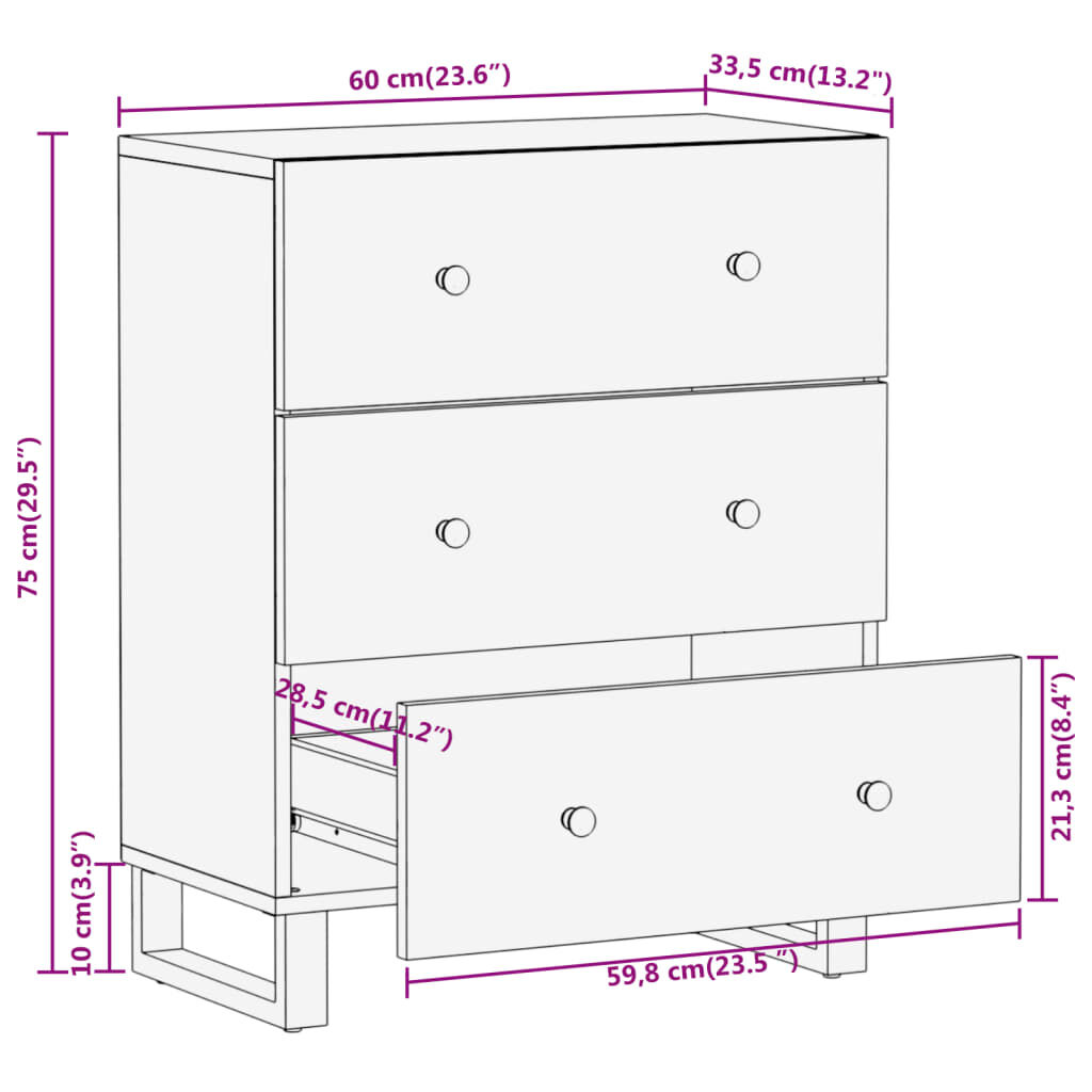 vidaXL Βοηθητικό Έπιπλο Καφέ/Μαύρο 60x33,5x75 εκ. Μασίφ Ξύλο Μάνγκο