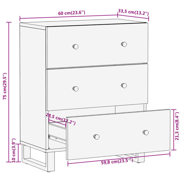 vidaXL Βοηθητικό Έπιπλο Καφέ/Μαύρο 60x33,5x75 εκ. Μασίφ Ξύλο Μάνγκο