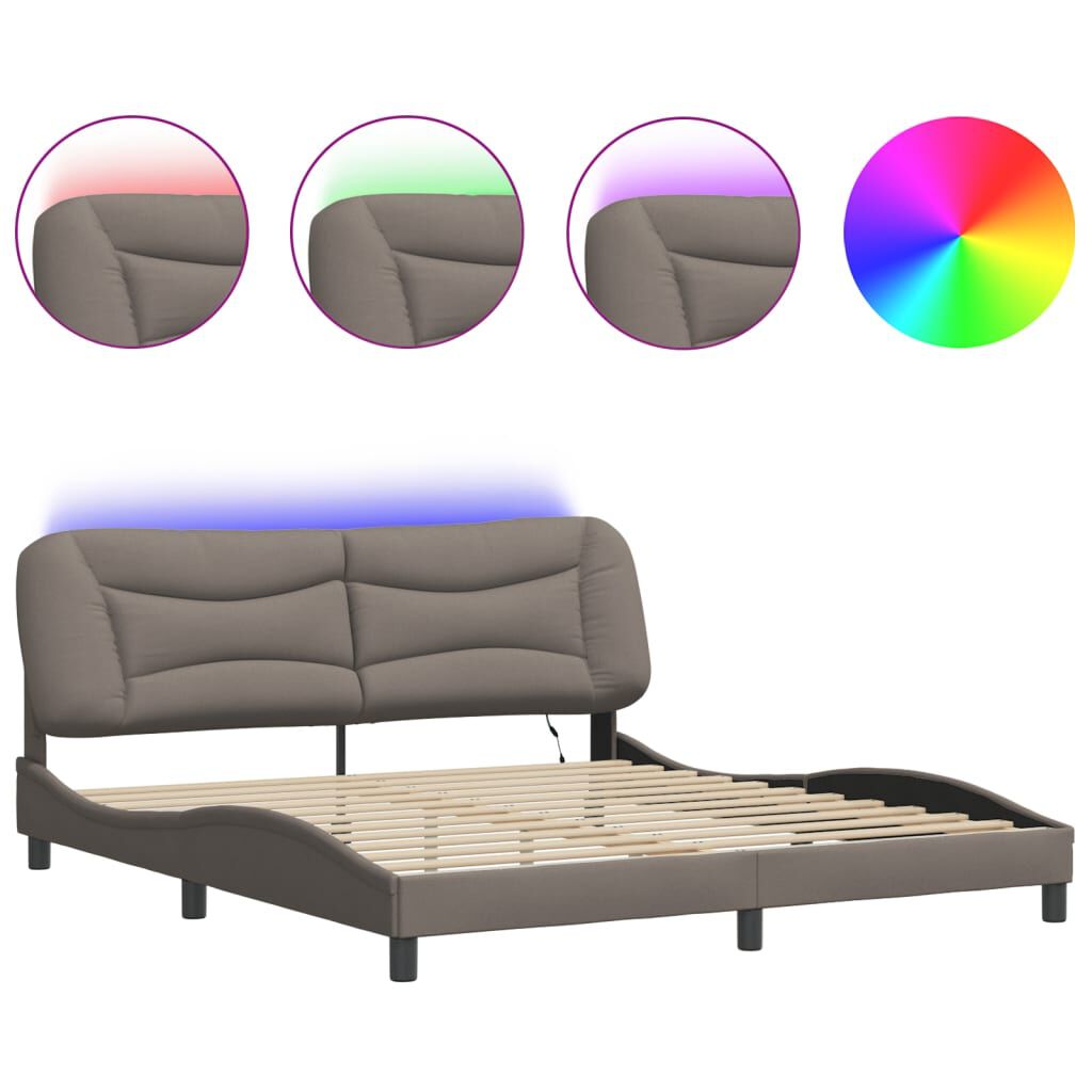 vidaXL Πλαίσιο κρεβατιού με LED χωρίς στρώμα Taupe 180x200 cm Ύφασμα