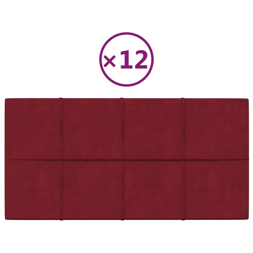 vidaXL Πάνελ Τοίχου 12 τεμ. Μπορντό 60x30 εκ. 2,16 μ² Βελούδο