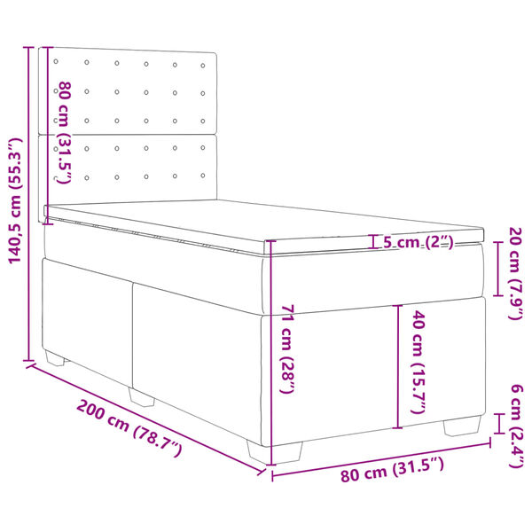 vidaXL Κρεβάτι Boxspring με Στρώμα Σκούρο Γκρι 80x200 εκ. Βελούδινο