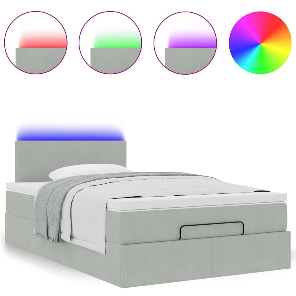 vidaXL Οθωμανικό κρεβάτι με στρώμα&LEDs Ανοιχτό γκρι 120x190cm Βελούδο