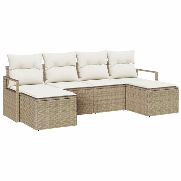 vidaXL Σετ Καναπέ Κήπου 6 pcs Μπεζ Πολυ ράταν